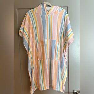Striped Hooded Swim Coverup Poncho - Pastel Multi